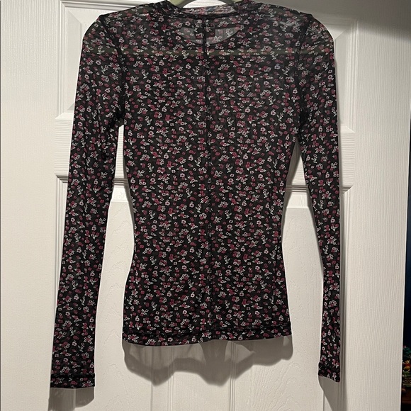 The Kooples Black and Pink Floral Mesh Long Sleeve Top - Picture 4 of 5